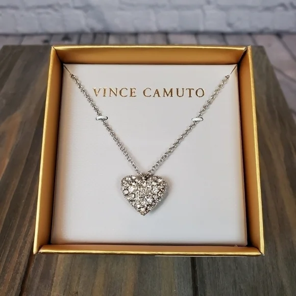 𝅺vince Camuto Pave Crystal Heart Necklace NIB - Picture 3 of 6